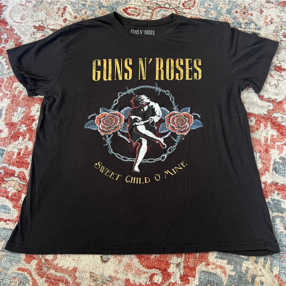 Guns n Roses XXL Black Rose Sweet Child Womens Comfy Soft Graphic Casual T Shirt